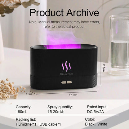 Ultrasonic Cool Mist Diffuser - LED Flame Lamp & Essential Oil Humidifier