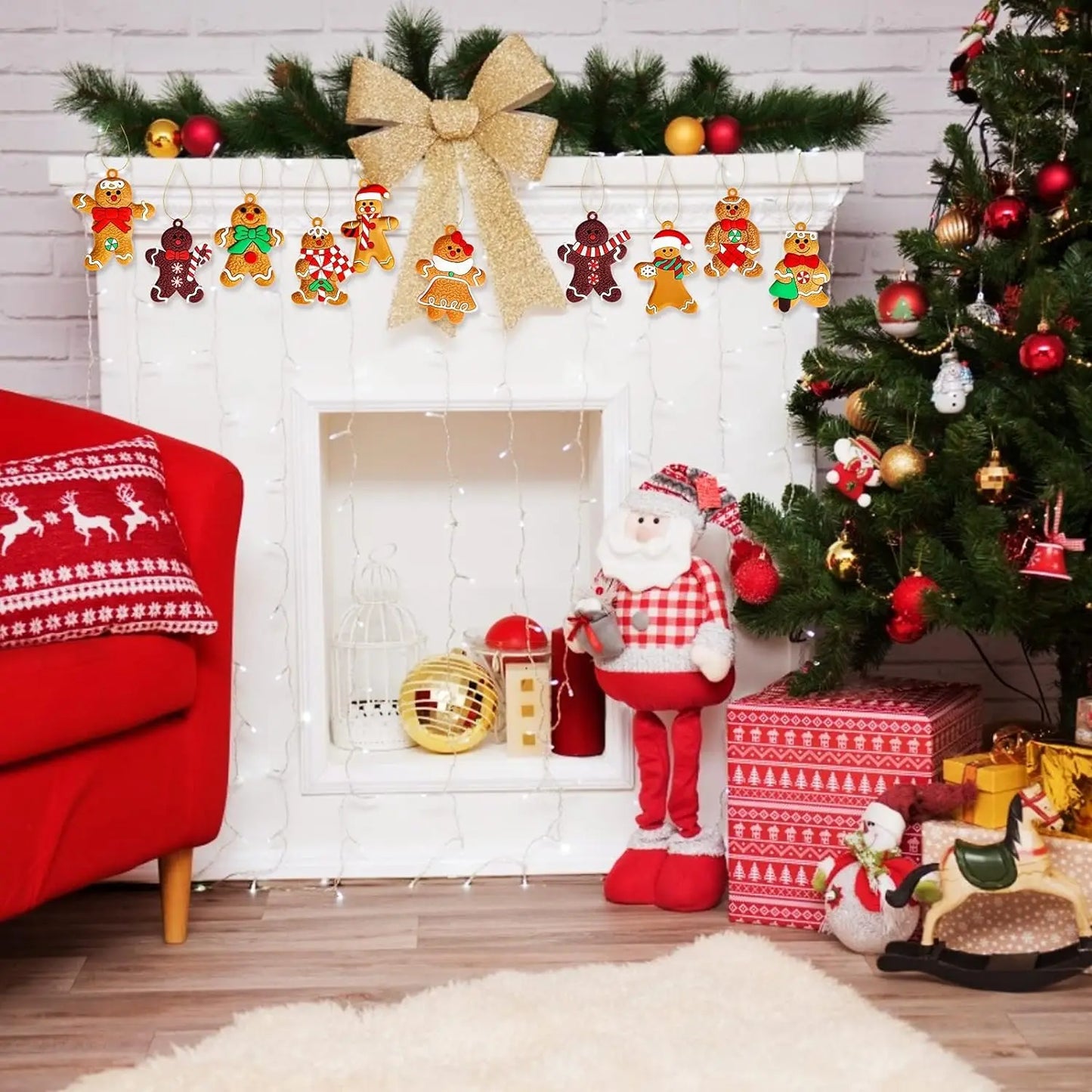 12 Assorted Plastic Gingerbread Man Ornaments for Tree Decor