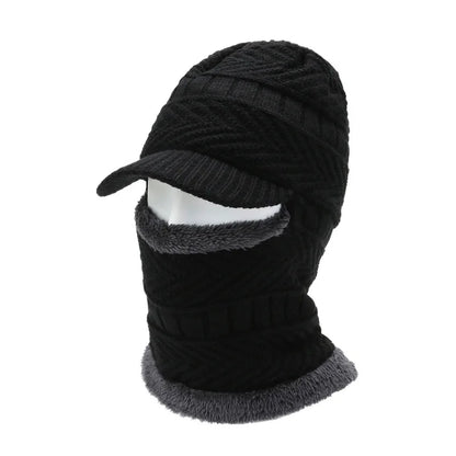 Men's Winter Beanie & Scarf Set - Knitted Wool Hat