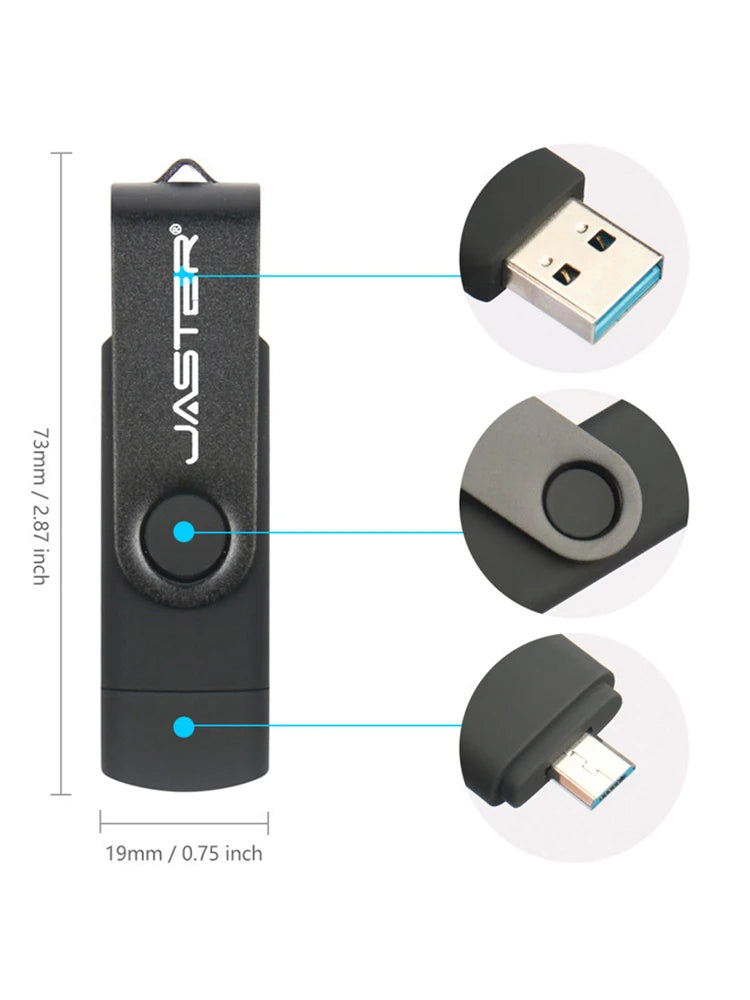 Black USB 3.0 OTG 2-in-1 Flash Drive - Waterproof Plastic Pendrive