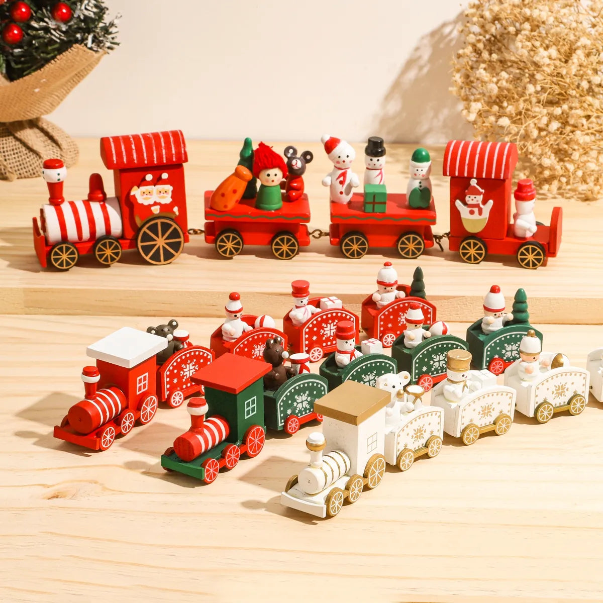 Décoration de train de Noël festive, ornements de maison et cadeaux de Noël