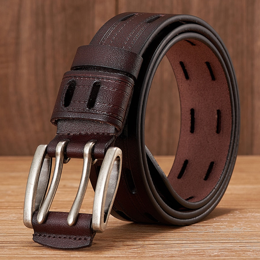 Men's Vintage Double Pin Buckle Leather Belt