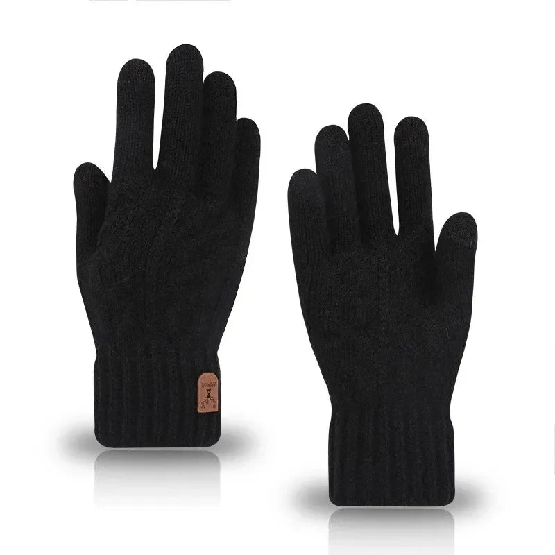 Men's Winter Touchscreen Gloves - Warm Fleece-Lined Wool Knit