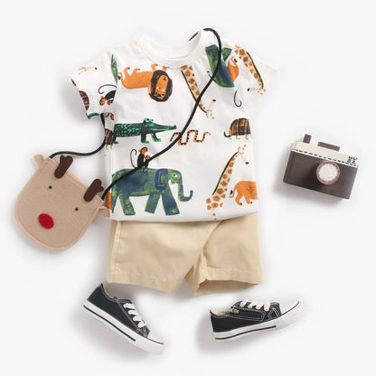 Cartoon-themed Kids Summer Outfit - Baby Boy Shirt & Shorts