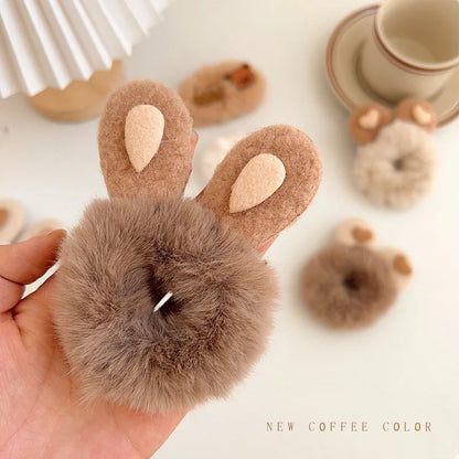 Cute Faux Fur Bear Scrunchie - Elastic Hair Tie