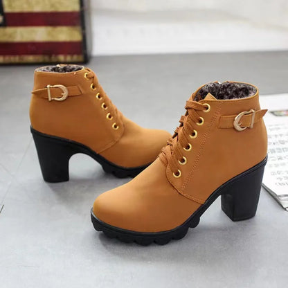 Winter Women Lace-up  High Heels Boots