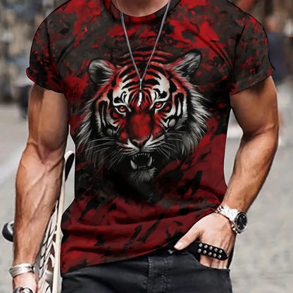 T-shirt d'été à imprimé tigre 3D pour hommes