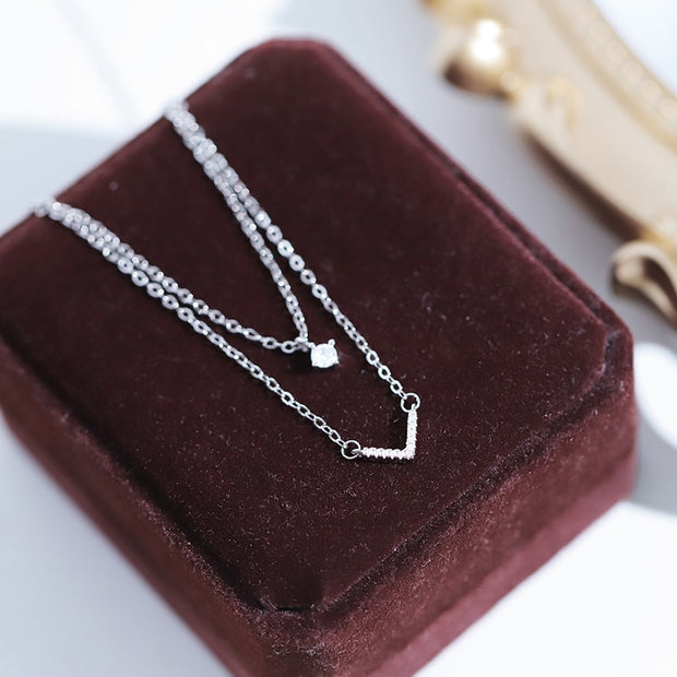 Double Layer V Necklace - Sterling Silver