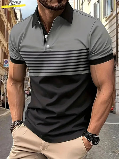 Herren Golf Stripe Poloshirt Lässiges Kurzarm-Poloshirt Einfarbiges Revers Mode Neues Business-Sport-T-Shirt Atmungsaktives Oberteil