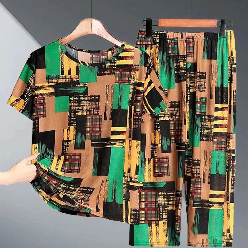 2PCS Women Summer Half Sleeve Blouse Tracksuit