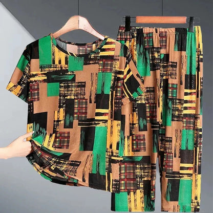 2PCS Women Summer Half Sleeve Blouse Tracksuit