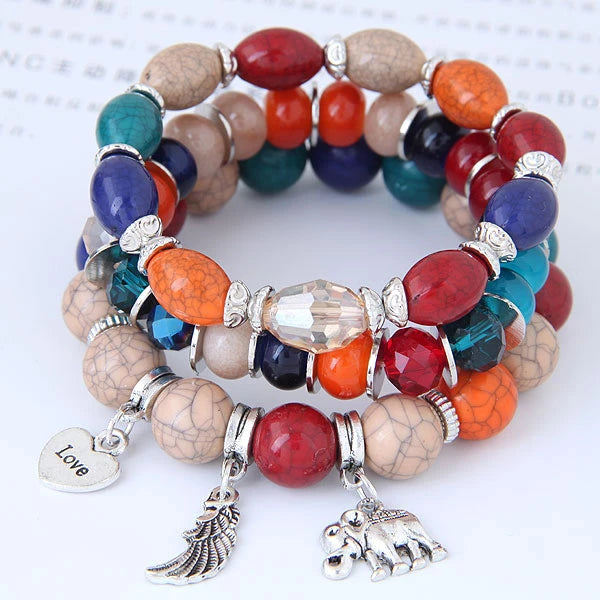 Crystal Love Pendant Beaded Bracelet
