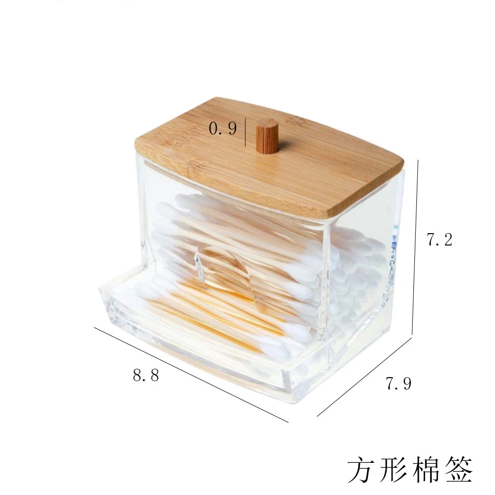 Bamboo Lid Acrylic Q-tip Holder