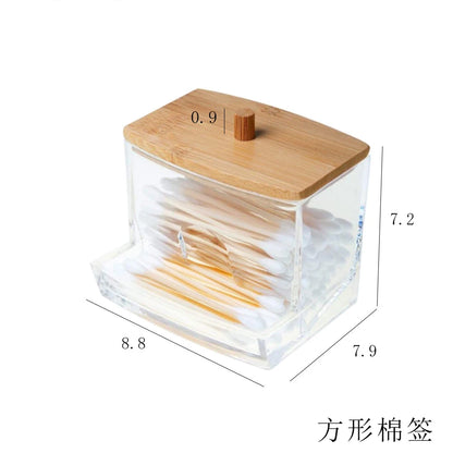 Bamboo Lid Acrylic Q-tip Holder