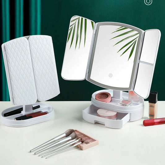 Miroir de maquillage LED pliable