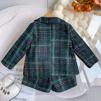 Girls' Plaid Blazer and Shorts Set