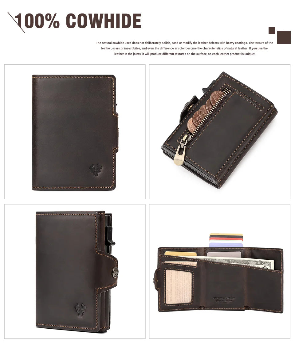 New Automatic Card Holder Genuine Leather Wallet