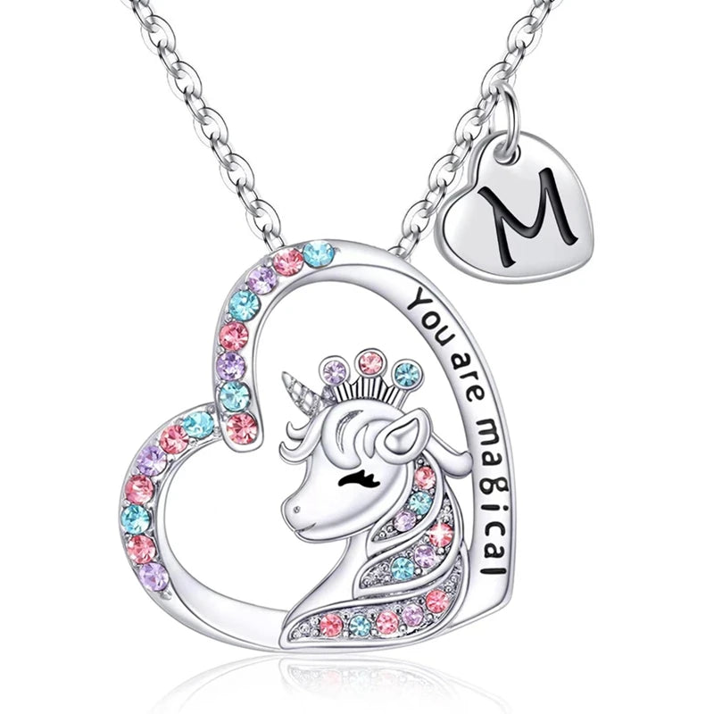 Collier Initiale Licorne Magique - Pendentif Cheval Charm