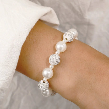 Elastic White Pearl Beads Bracelet for Women