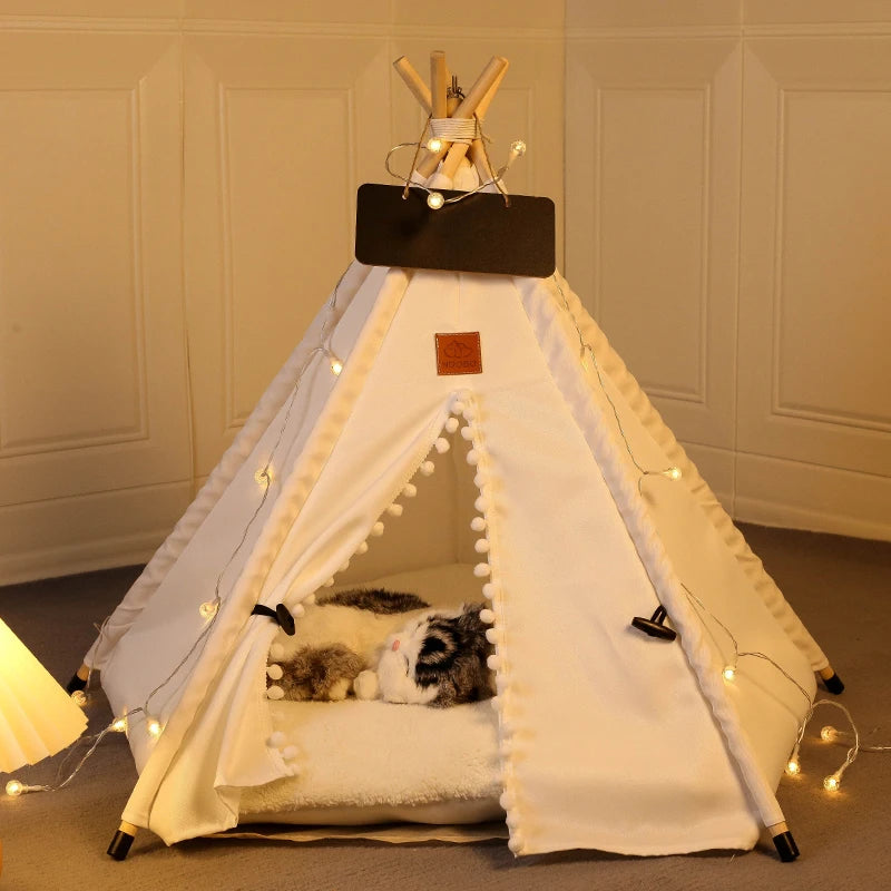 Gemütliches Tipi-Bett für Haustiere mit Kissen