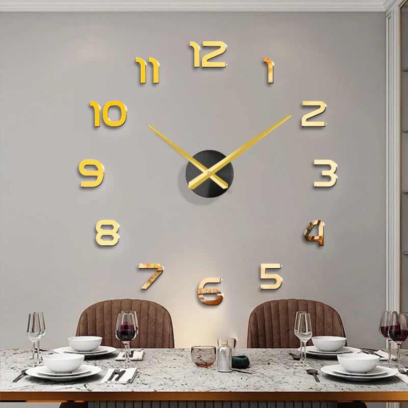 Horloge murale 3D à faire soi-même, autocollant miroir pour décoration de salon