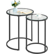 Black Glass Top Nesting End Tables Set