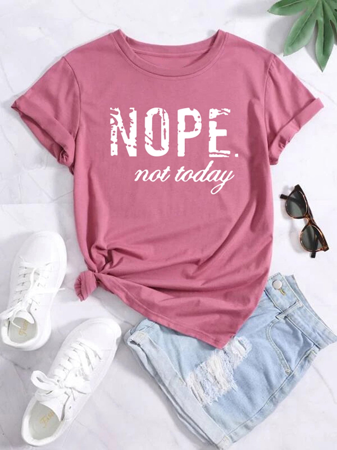 Cute 'Nope Not Today' Letter Print Tee