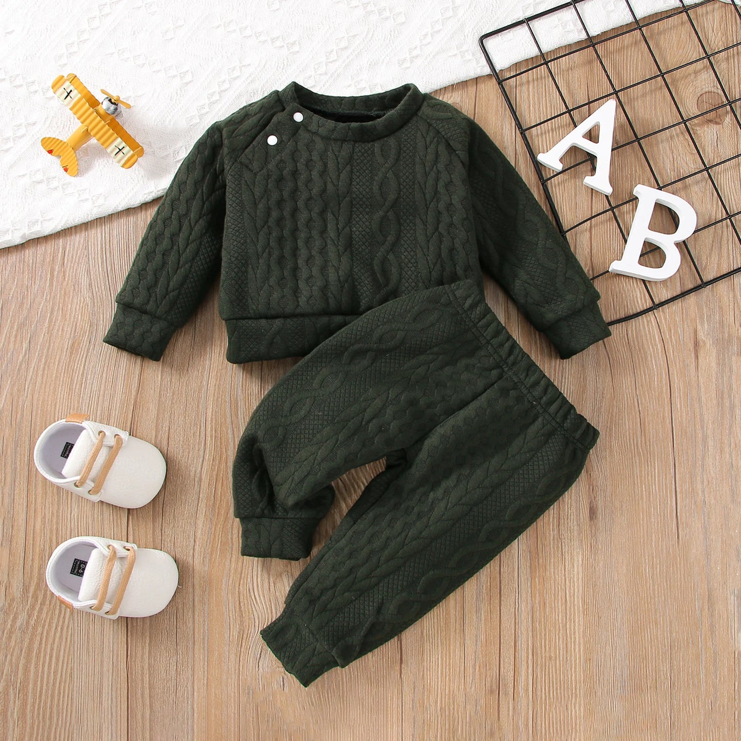 2PCS Baby Clothes Set Solid Color Top + Pants