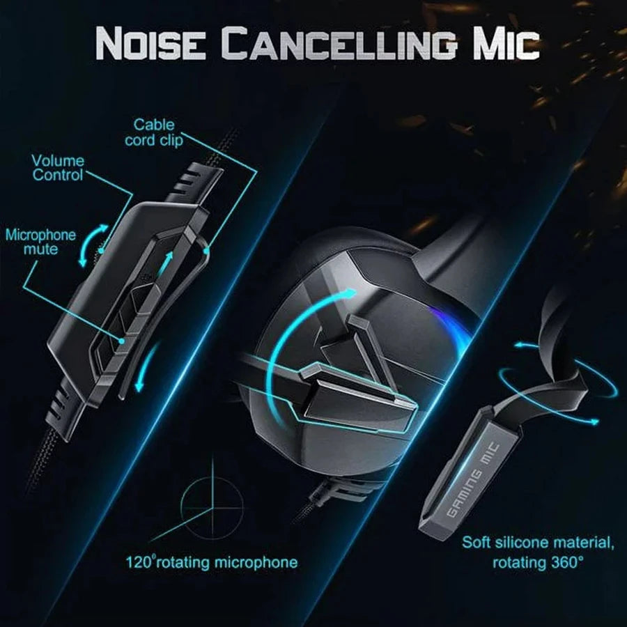 RGB Gaming Headset  Noise Canceling Microphone Surround Sound LED Headphones for PS5 PS4 Xbox One PC Laptop Mac Computer PC