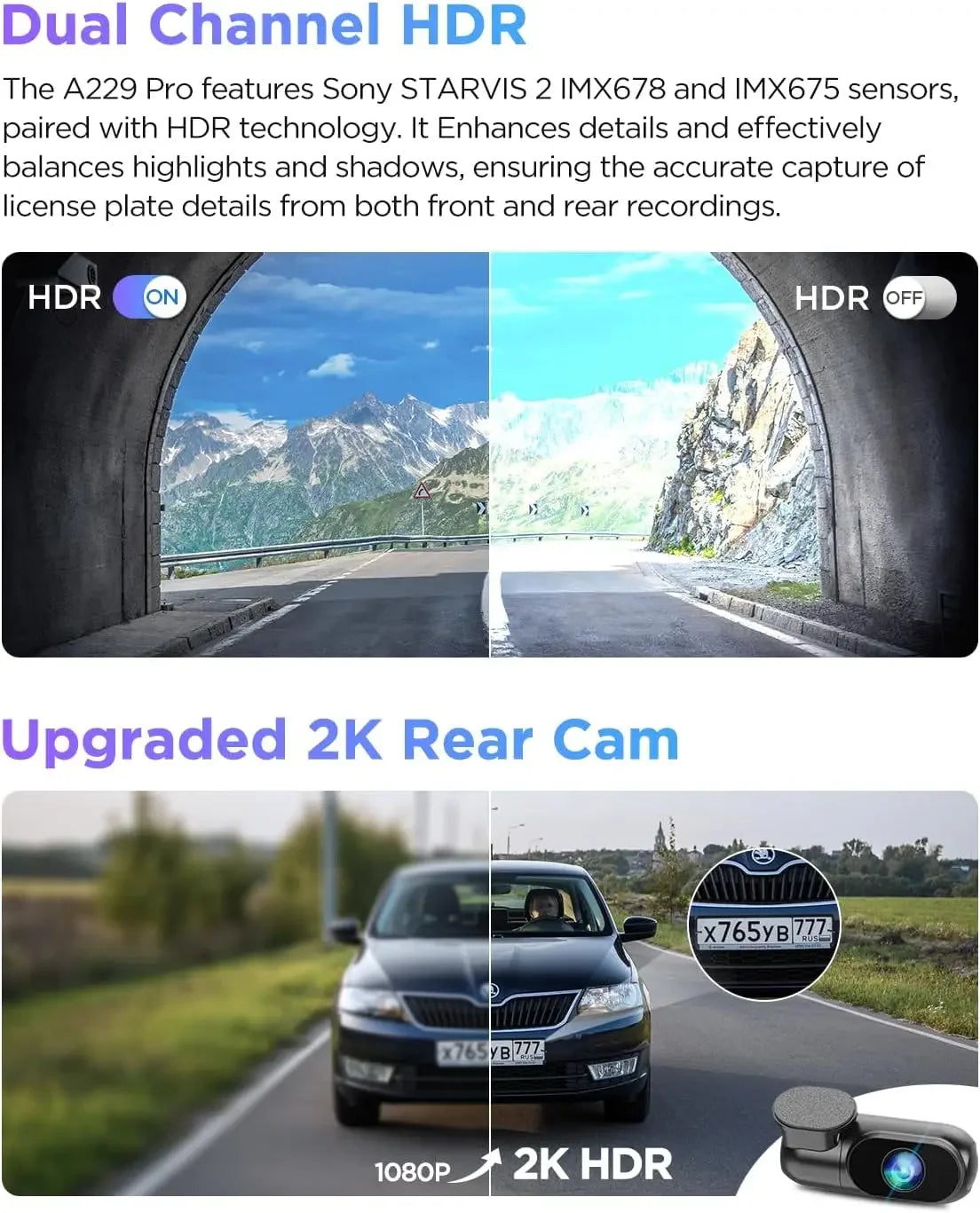 Caméra embarquée 2K HDR avec Wi-Fi - GPS - Commande vocale et vision nocturne