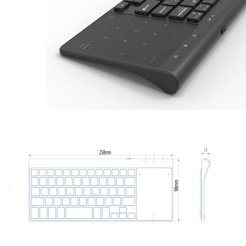 Schlanke kabellose Tastatur mit Touchpad für verschiedene Geräte