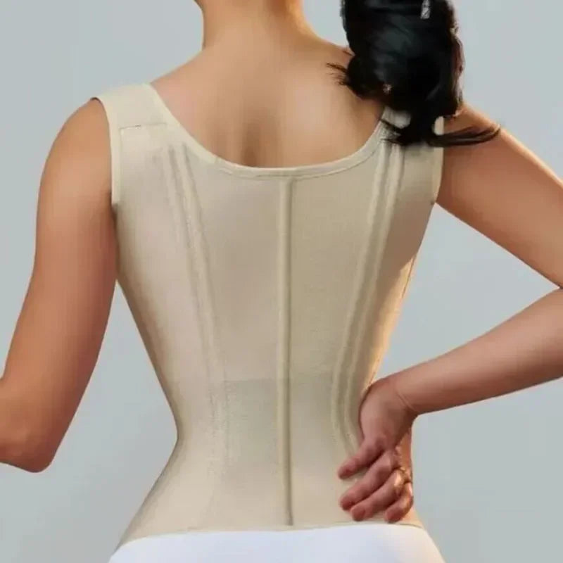 Women Body Shaper Vest Tops Double Compression Waist Trainer Corset Adjustable Zipper Hook-Eyes