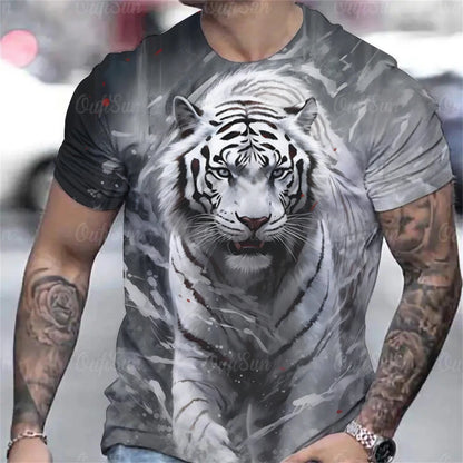 Men's Oversized 3D Tiger Print Summer Tee