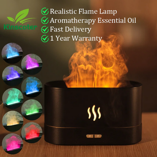 Ultrasonic Cool Mist Diffuser - LED Flame Lamp & Essential Oil Humidifier