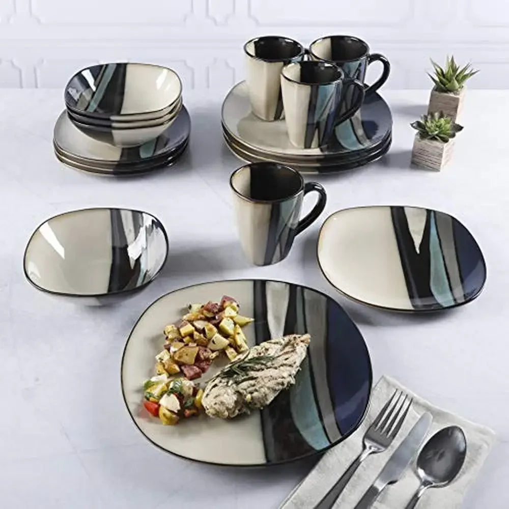 Grey Drip Stoneware 12-Piece Dinner Set