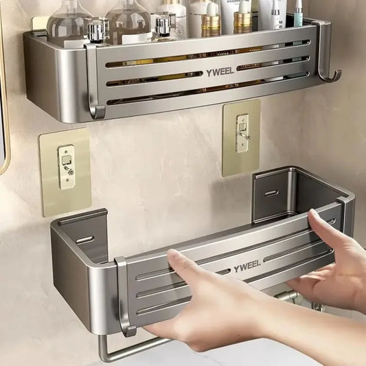 Étagère de salle de bain et porte-serviettes en aluminium sans perçage