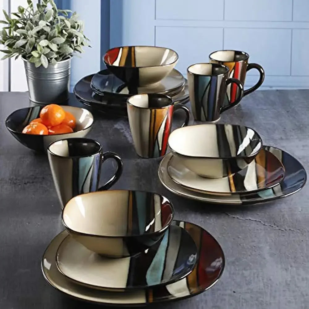 Grey Drip Stoneware 12-Piece Dinner Set