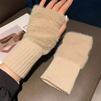 Gants d'hiver sans doigts en polaire de vison pour femmes 