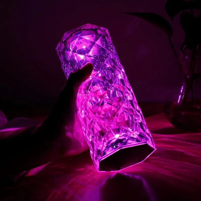 Veilleuse LED rechargeable RVB rose - Lampe en cristal à contrôle tactile 16 couleurs 