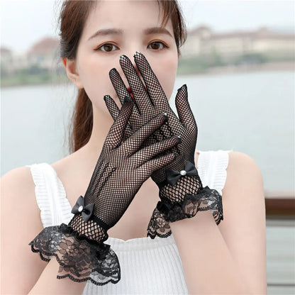 Short Lace Sheer Gloves - Fishnet Party Mittens