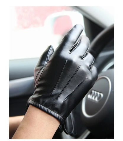 Winter PU Leather Gloves - Touchscreen Cashmere-Lined