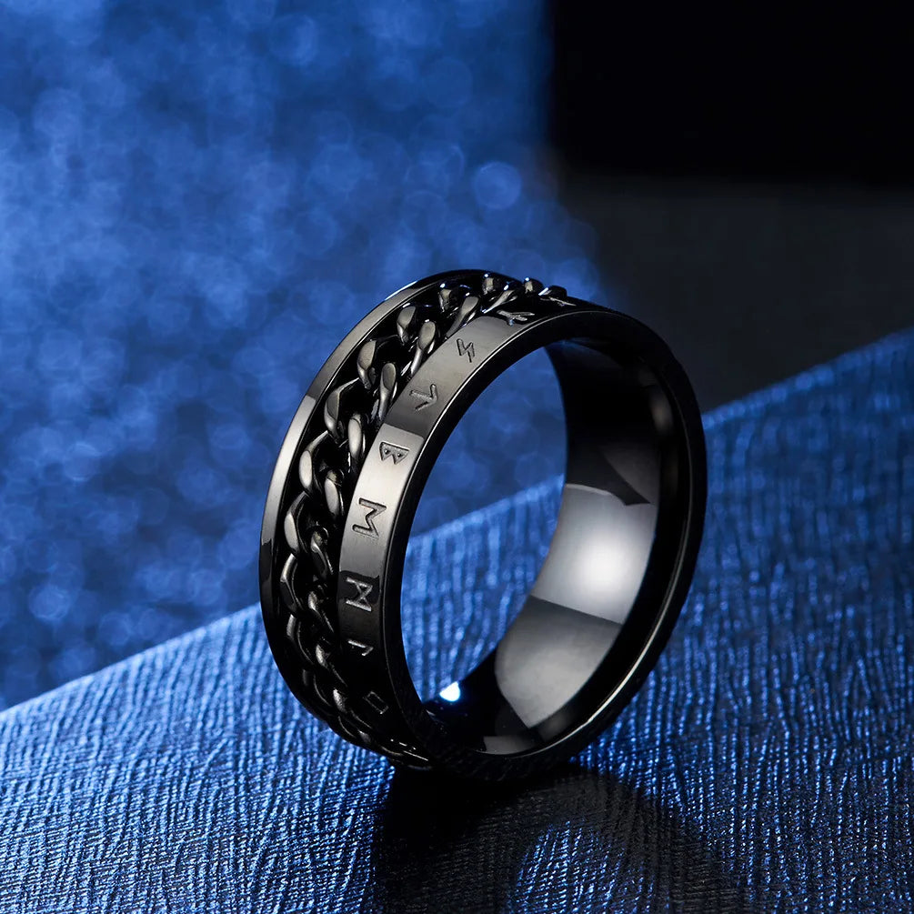 Men's Black Stainless Steel Spinner Ring – Roman Numerals Fidget Anxiety Band