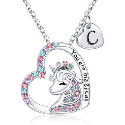 Collier Initiale Licorne Magique - Pendentif Cheval Charm