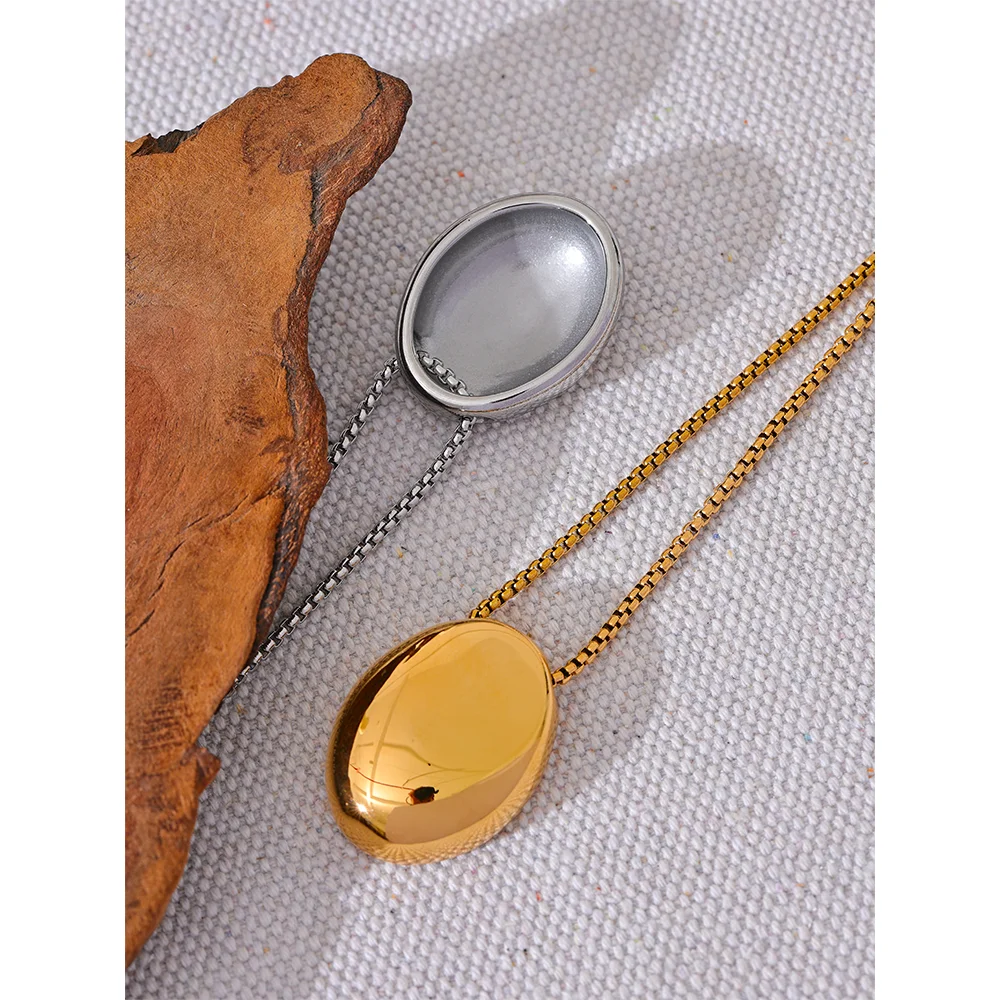 70cm Minimalist Stainless Steel Oval Pendant Necklace