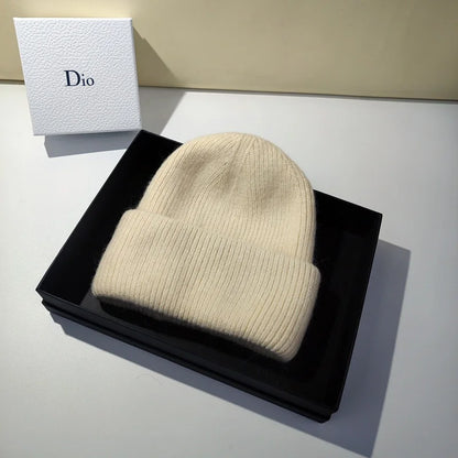 Women's Winter Knitted Beanie - Warm Cashmere Wool & Rabbit Fur Ski Hat