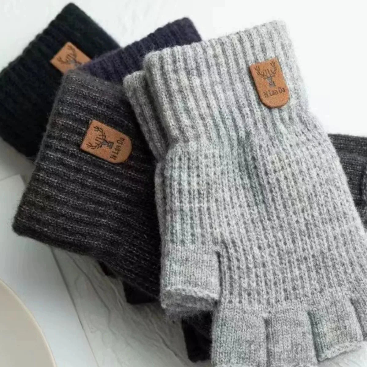 Men's Winter Half-Finger Gloves - Thick Alpaca Wool Knit