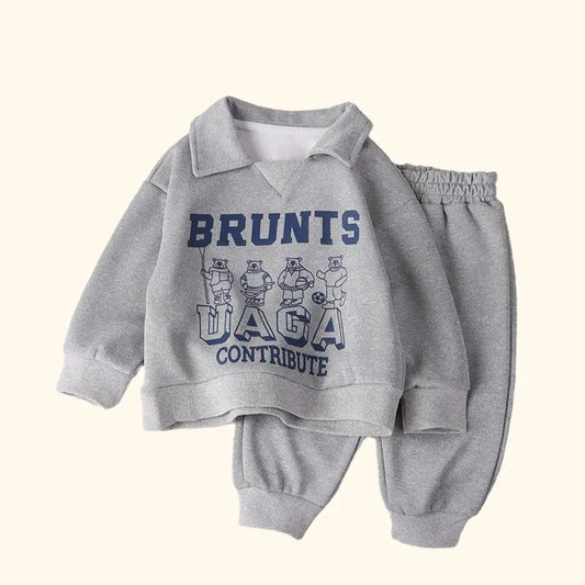 Kids Warm Polo Sweatshirt & Pants Tracksuit Set - Autumn/Winter