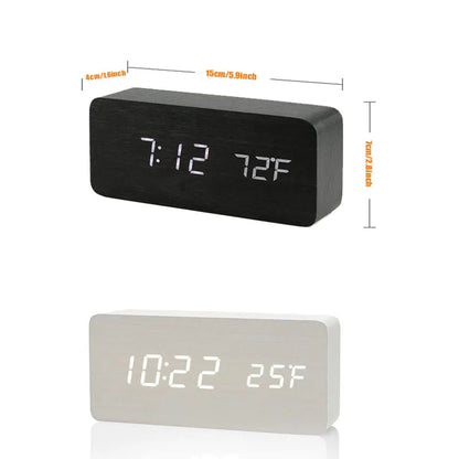 Voice Control Wooden LED Alarm Clock - USB/AAA Powered