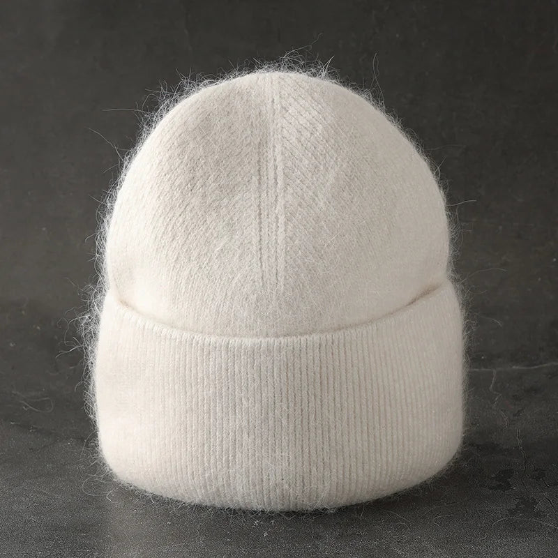 Women's Rabbit Fur Winter Beanie – Soft Fluffy