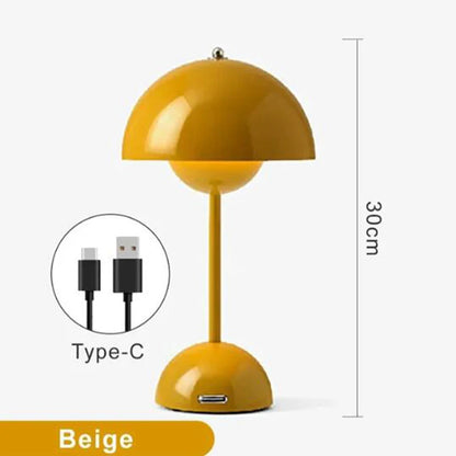 Lampe de table LED rechargeable en forme de bouton de fleur de champignon - Décor moderne